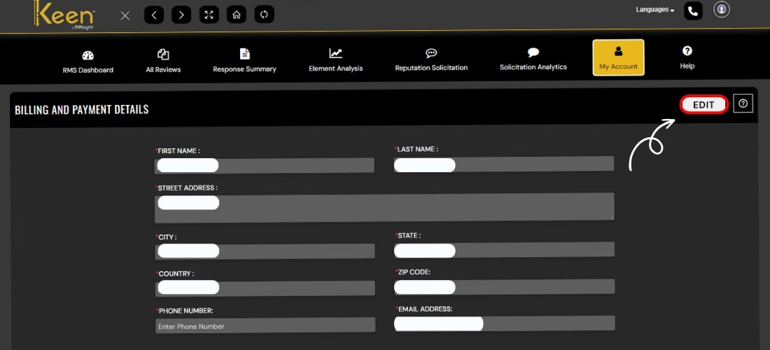 Keen Billing and Payment Details Edits