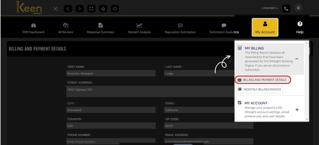 Keen Billing and Payment Details