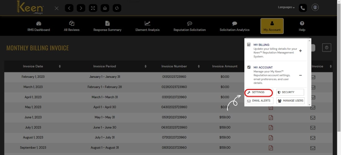 Keen My Account Setting